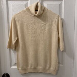 Brooks Brothers Women's Beige Short Sleeve Turtleneck Merino Wool Silk Cashmere